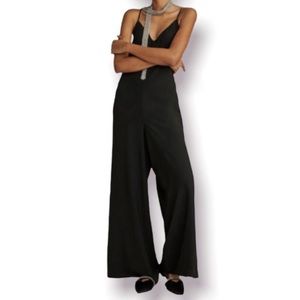 ZARA Wide Leg Jumpsuit Black Stretch Jersey Knit Sleeveless Small
